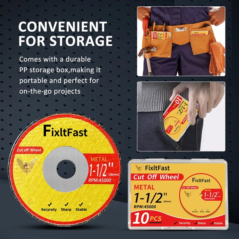 Fix It Fast 1-1/2 Cut Off Wheels,1.5" x 1/8" Fiberglass Reinforced Metal Cutting disc for Rotary Tool Accessories Include Mandrels - 32 Pack - Image 5